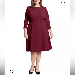 London Times Plus Size 3/4-Sleeve Tab-Waist Fit & Flare Dress size 18W